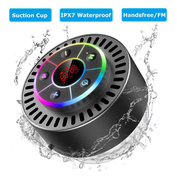 Image of Portable Speakers Mini Bluetooth Speaker Waterproof Bathroom Sound Box Wireless Handsfree Audio Player with Time Display Suction Cup FM R230705