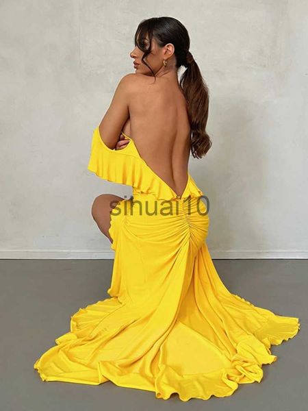 casual dresses 2023 summer women's dresses backless bodycon mermaid dresses with ruffle trim yellow elegant evening party dresses j2307, Black;gray
casual dresses 2023 summer women's dresses backless bodycon mermaid dresses with ruffle trim yellow elegant evening party dresses j2307, Black;gray