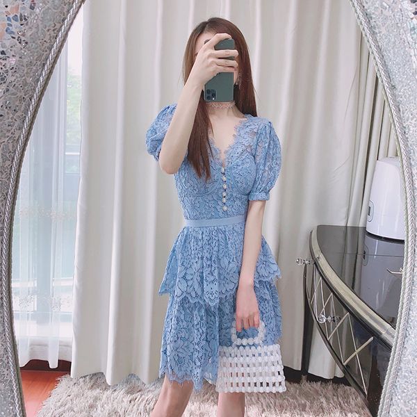 new s-elf-portrait baby blue lace v-neck bubble sleeve short sleeve sweet dress skirt, Black;gray
new s-elf-portrait baby blue lace v-neck bubble sleeve short sleeve sweet dress skirt, Black;gray