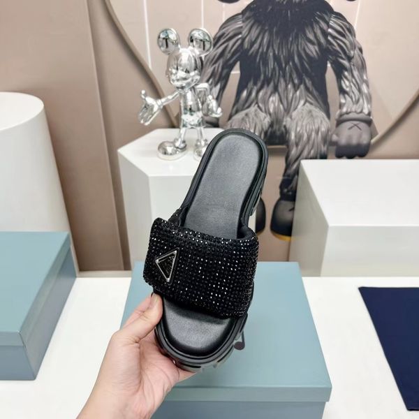 thick bottom transverse band rhinestone slippers round toe leather slippers size 35-41, Black
thick bottom transverse band rhinestone slippers round toe leather slippers size 35-41, Black