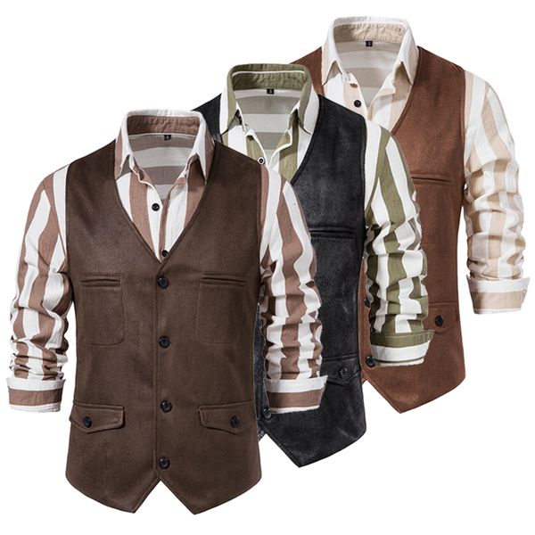 men's vests fashion vneck suede vest casual singlebreasted business suit men sleeveless jacket waistcoat 230705, Black;white
men's vests fashion vneck suede vest casual singlebreasted business suit men sleeveless jacket waistcoat 230705, Black;white