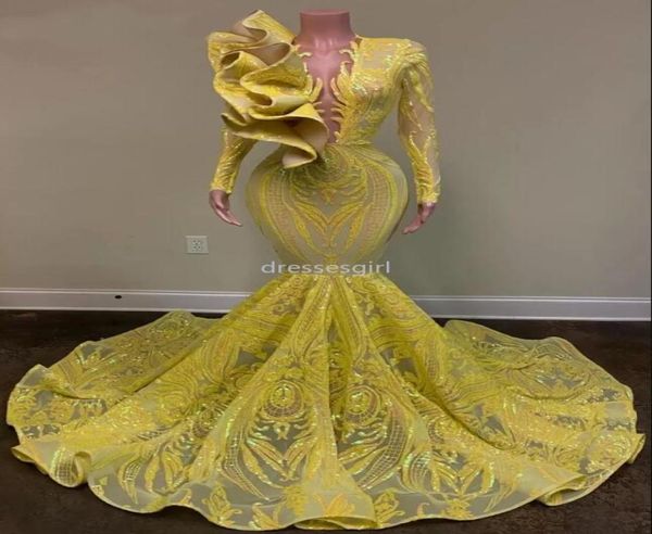 2022 yellow lace sequins mermaid prom party dresses sheer neck long sleeves plus size formal evening occasion gowns vestidos de no3173065, Black
2022 yellow lace sequins mermaid prom party dresses sheer neck long sleeves plus size formal evening occasion gowns vestidos de no3173065, Black