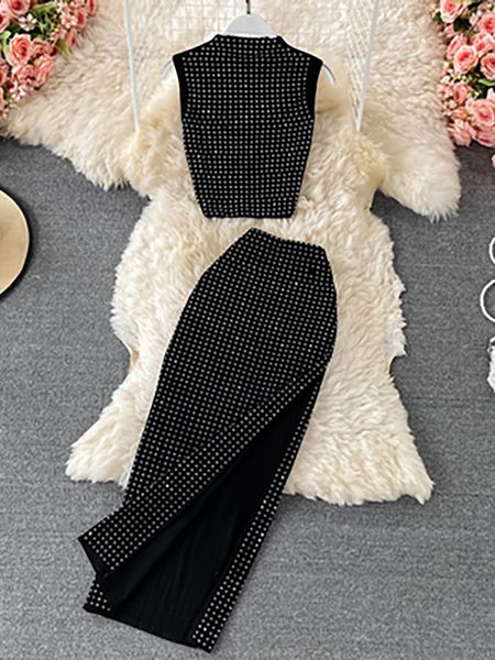 two piece dress black diamonds 2pcs set women party sleeveless short high waist split skirt female suits club fashion 230705, White
two piece dress black diamonds 2pcs set women party sleeveless short high waist split skirt female suits club fashion 230705, White