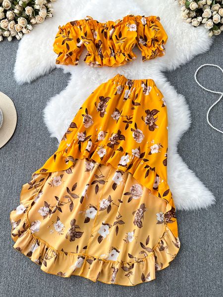 two piece dress summer bohemian floral printed set slash neck short high waist ruffle irregular skirt suit female fashion 230705, White
two piece dress summer bohemian floral printed set slash neck short high waist ruffle irregular skirt suit female fashion 230705, White