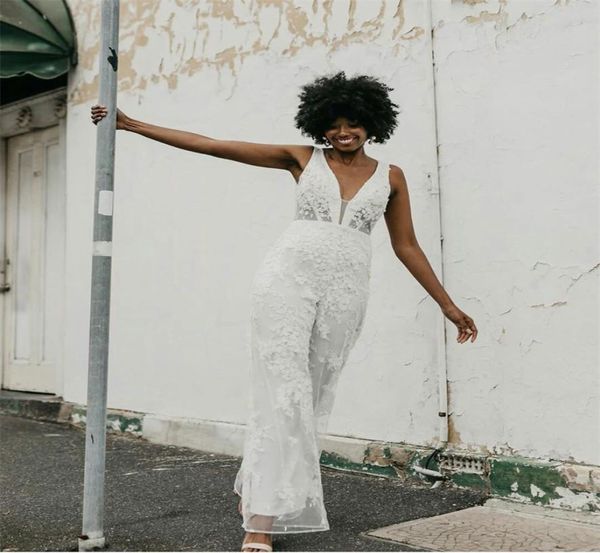 chic jumpsuit wedding dress lace appliques sleeveless deep v neck bridal gowns ankle length backless gorgeous robe de mariee9365777, White
chic jumpsuit wedding dress lace appliques sleeveless deep v neck bridal gowns ankle length backless gorgeous robe de mariee9365777, White