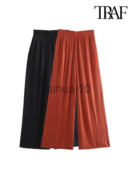women's pants capris traf women fashion front pockets flowing wide leg pants vintage high waist with elastic waistband female trousers, Black;white
women's pants capris traf women fashion front pockets flowing wide leg pants vintage high waist with elastic waistband female trousers, Black;white