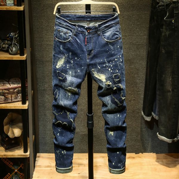 summer mens jeans luxury designer hand-worn cotton pants straight pants youth popular ripped men pants k26, Blue
summer mens jeans luxury designer hand-worn cotton pants straight pants youth popular ripped men pants k26, Blue