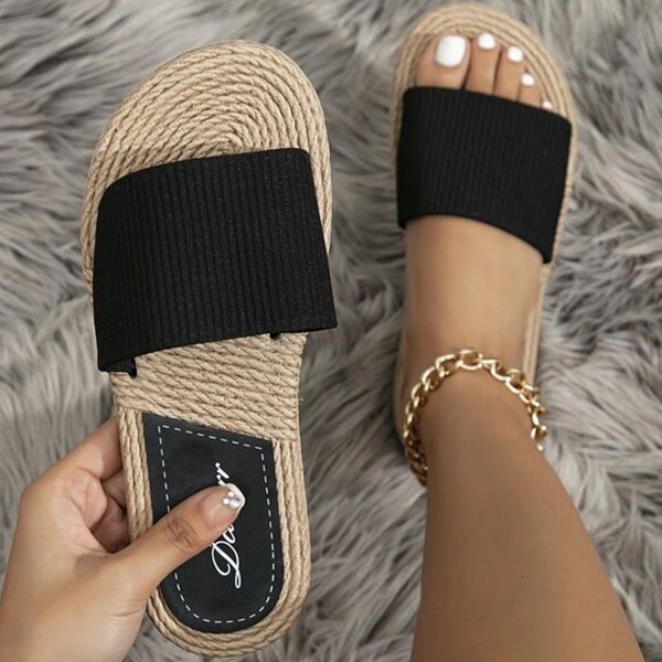 slippers imitate straw lady slippers wear fashionable beach flat bottom breathable sewing cross band artificial linen flipflops 230704, Black
slippers imitate straw lady slippers wear fashionable beach flat bottom breathable sewing cross band artificial linen flipflops 230704, Black