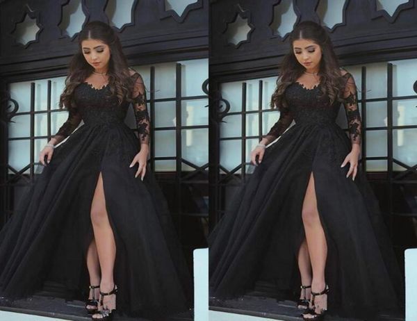 modern black sheer long sleeves plus size prom evening dresses applique lace high side split custom made formal dress party gowns6935946
modern black sheer long sleeves plus size prom evening dresses applique lace high side split custom made formal dress party gowns6935946