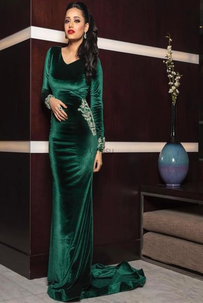 dubai hunter green mermaid evening dresses v neck long sleeve sweep train sequins beads velvet formal prom party gowns robes de so6094187, Black;red
dubai hunter green mermaid evening dresses v neck long sleeve sweep train sequins beads velvet formal prom party gowns robes de so6094187, Black;red