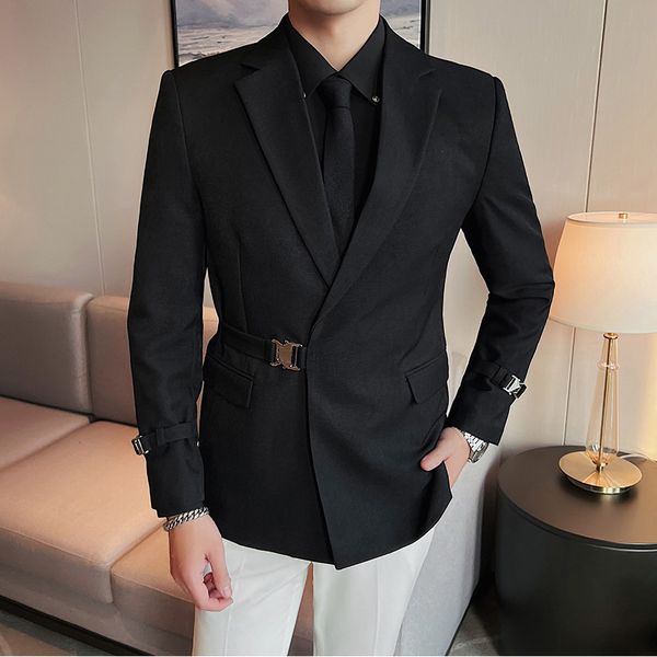 men s suits blazers male blazer metal buckle decoration notch lapel men suit jacket british style fashion business wedding party slim coat 2, White;black
men s suits blazers male blazer metal buckle decoration notch lapel men suit jacket british style fashion business wedding party slim coat 2, White;black