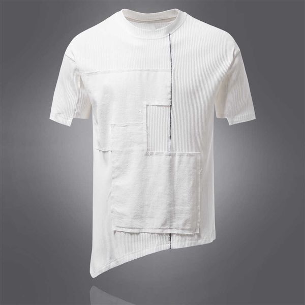 dark patchwork irregular cotton loose shoulder sleeve large men's round neck short t-shirt yt532, White;black
dark patchwork irregular cotton loose shoulder sleeve large men's round neck short t-shirt yt532, White;black