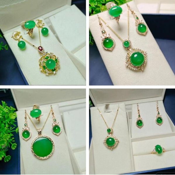 inlaid crystal natural chalcedony 18k gold pendant necklace ring earrings set 3 piece jewelry set 3 styles, Black
inlaid crystal natural chalcedony 18k gold pendant necklace ring earrings set 3 piece jewelry set 3 styles, Black
