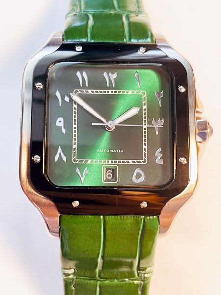 arab numeral watch for men square automatic mechanical watches date 38mm green dial leather strap men's wristwatch, Slivery;brown
arab numeral watch for men square automatic mechanical watches date 38mm green dial leather strap men's wristwatch, Slivery;brown
