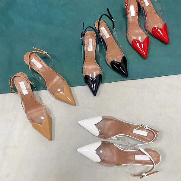 back strap sandals fashion womens shoes luxury designer love shaped transparent piece spool heel 5.5cm buckle patent leather sandals size 35, Black
back strap sandals fashion womens shoes luxury designer love shaped transparent piece spool heel 5.5cm buckle patent leather sandals size 35, Black