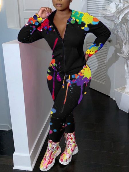 women's plus size pants lw two piece set splash ink pocket design jacket jogging sports tracking suit fitness 230705, Black
women's plus size pants lw two piece set splash ink pocket design jacket jogging sports tracking suit fitness 230705, Black