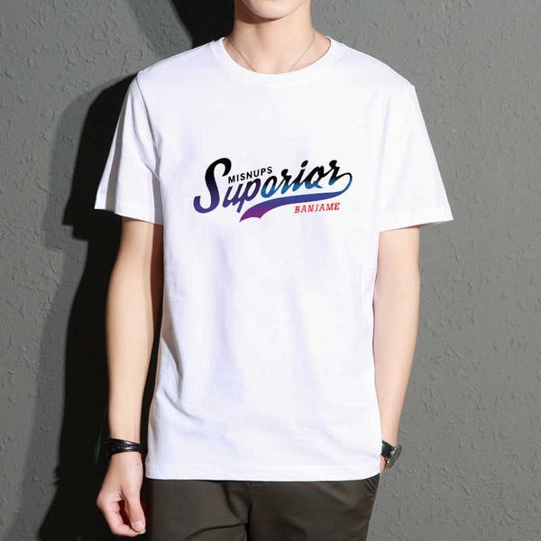 men's t-shirt 2022 summer new korean slim fit fashion trend printed top, White;black
men's t-shirt 2022 summer new korean slim fit fashion trend printed top, White;black
