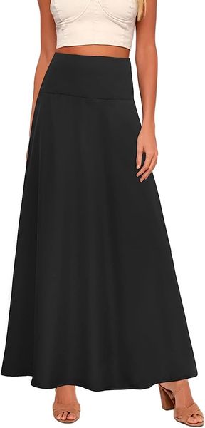 women elastic high waist long maxi draped skirt casual beach ruffle swing flowy wrap skirt, Black
women elastic high waist long maxi draped skirt casual beach ruffle swing flowy wrap skirt, Black