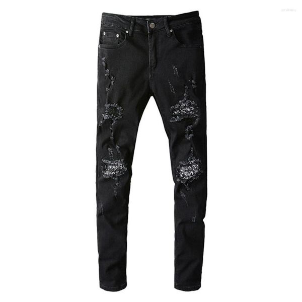 new 2023 men's jeans rock punk style design bandanna paisley patchwork ripped streetwear slim skinny stretch denim pants usa, Blue
new 2023 men's jeans rock punk style design bandanna paisley patchwork ripped streetwear slim skinny stretch denim pants usa, Blue