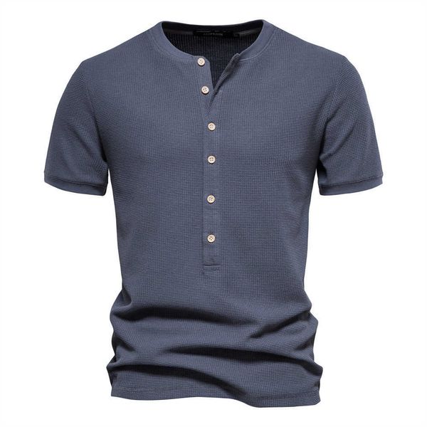 henry neck knitted short sleeve t-shirt casual round men's solid european waffle, White;black
henry neck knitted short sleeve t-shirt casual round men's solid european waffle, White;black