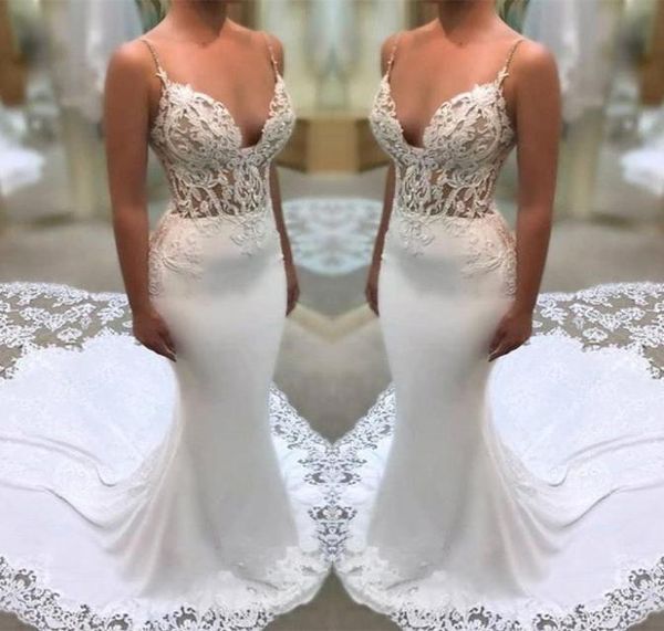 elegant spaghetti straps lace mermaid wedding dresses illusion satin tulle applique court train wedding bridal gowns ba99415225008, White
elegant spaghetti straps lace mermaid wedding dresses illusion satin tulle applique court train wedding bridal gowns ba99415225008, White