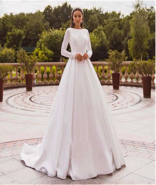 elegant satin wedding dresses long sleeve lace bride gown muslim wedding gown covered back vestido de novia 20213194799, White
elegant satin wedding dresses long sleeve lace bride gown muslim wedding gown covered back vestido de novia 20213194799, White