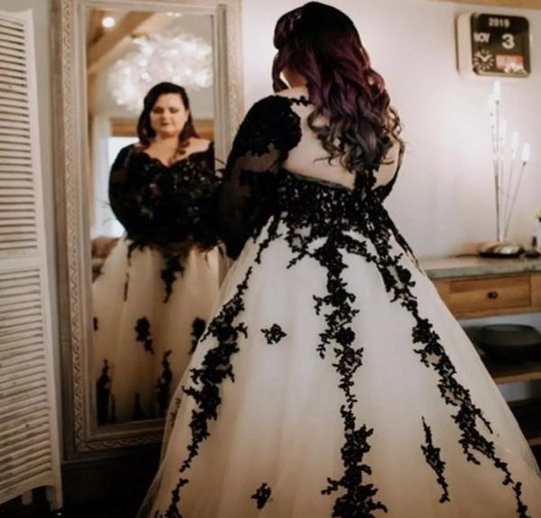 plus size a line wedding dress black appliques hollow back with long train bridal gowns custom made tulle v neck wedding dresses9299383, White
plus size a line wedding dress black appliques hollow back with long train bridal gowns custom made tulle v neck wedding dresses9299383, White