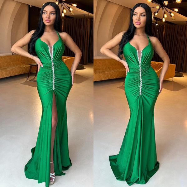 green sheath prom dresses front beads evening gowns pleats slit formal long special occasion party dress, Black
green sheath prom dresses front beads evening gowns pleats slit formal long special occasion party dress, Black