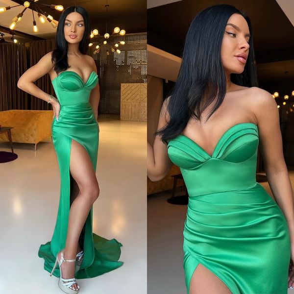 green sheath prom dresses sweetheart evening gowns pleats slit formal long special occasion party dress, Black
green sheath prom dresses sweetheart evening gowns pleats slit formal long special occasion party dress, Black