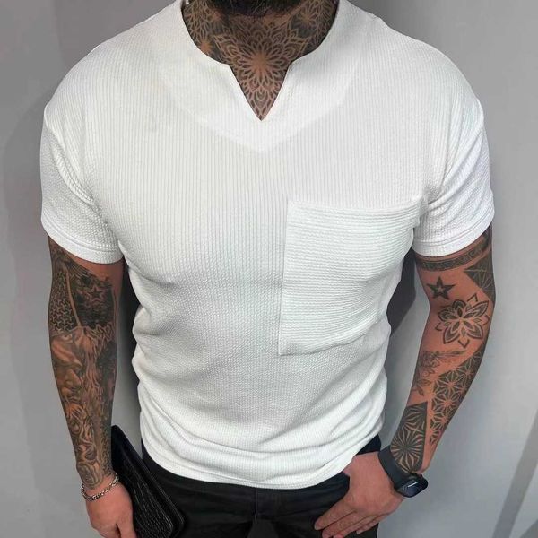 2023 summer new men's v-neck short sleeve solid casual t-shirt top, White;black
2023 summer new men's v-neck short sleeve solid casual t-shirt top, White;black