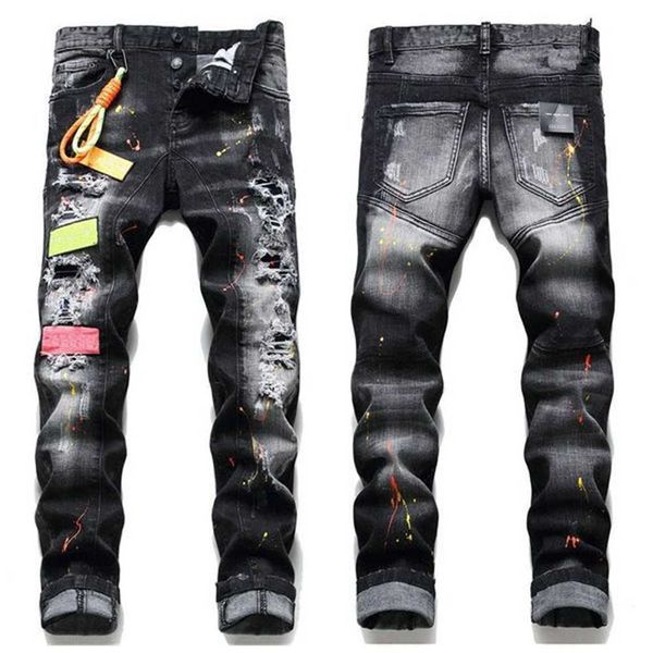 men more badge slim fit jeans straight leg washed fashion designer sreetwear painted biker men's denim pants trousers big size 896 jtos, Black
men more badge slim fit jeans straight leg washed fashion designer sreetwear painted biker men's denim pants trousers big size 896 jtos, Black