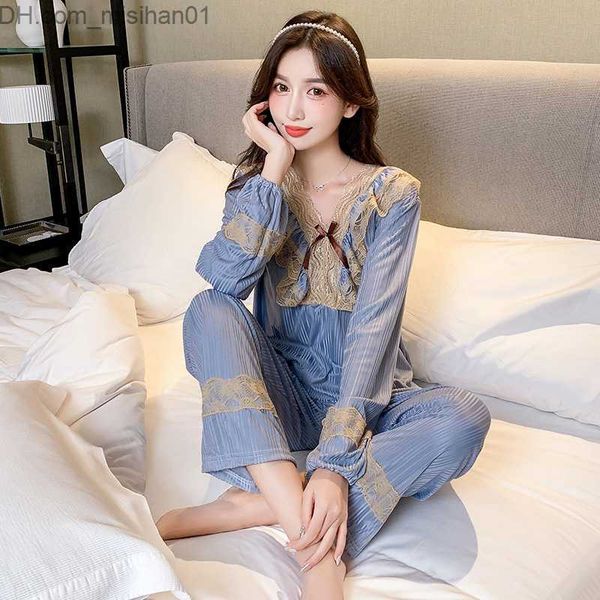 women's sleep lounge 2021 autumn and winter new pajamas women's lace evening dress set pit striped long sleeve v-neck home clothin
women's sleep lounge 2021 autumn and winter new pajamas women's lace evening dress set pit striped long sleeve v-neck home clothin