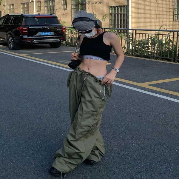 men's houzhou army green low rise parachute pants women cyber y2k vintage pockets cargo trousers oversize wide leg joggers edgy style 2, Black
men's houzhou army green low rise parachute pants women cyber y2k vintage pockets cargo trousers oversize wide leg joggers edgy style 2, Black