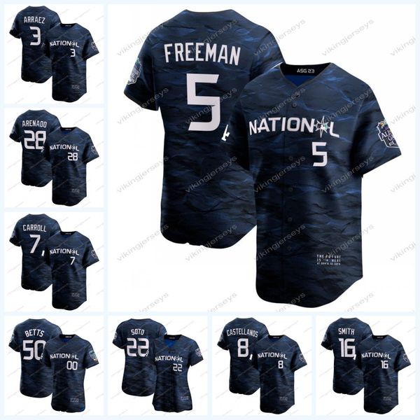 2023 all star game jersey 12 sean murphy 5 freddie an 3 luis arraez 28 nolan arenado 11 orlando arcia 13 ronald acuna jr. 50 mookie betts 7, Blue;black
2023 all star game jersey 12 sean murphy 5 freddie an 3 luis arraez 28 nolan arenado 11 orlando arcia 13 ronald acuna jr. 50 mookie betts 7, Blue;black
