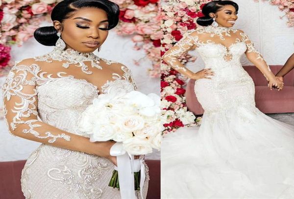 2021 plus size arabic aso ebi lace beaded mermaid wedding dress high neck sheer neck long sleeves vintage bridal gowns dresse9298654, White
2021 plus size arabic aso ebi lace beaded mermaid wedding dress high neck sheer neck long sleeves vintage bridal gowns dresse9298654, White