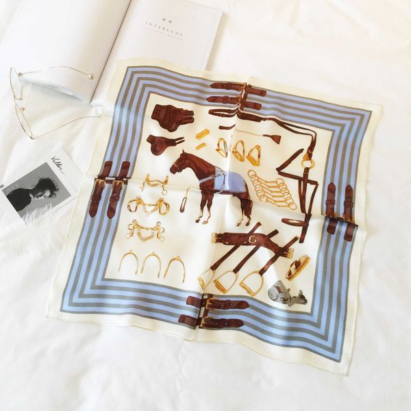 designer hemrres scarf new silk h horse belt printed for professional women, Blue;gray