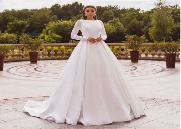 elegant satin wedding dresses long sleeve lace bride gown muslim wedding gown covered back vestido de novia 20215123527, White
elegant satin wedding dresses long sleeve lace bride gown muslim wedding gown covered back vestido de novia 20215123527, White