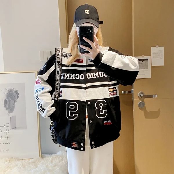 women's leather faux leather long sleeve american bombers jacket woman spring autumn hip hop high street bomber varsity racing jacket w, Black
women's leather faux leather long sleeve american bombers jacket woman spring autumn hip hop high street bomber varsity racing jacket w, Black
