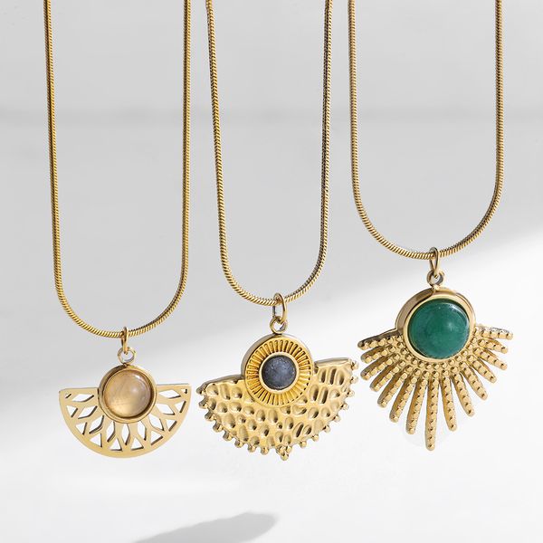 pendant necklaces vintage natural stone bead fan geometric stainless steel pendant necklaces gold color metal chain collar necklace for wome, Silver
pendant necklaces vintage natural stone bead fan geometric stainless steel pendant necklaces gold color metal chain collar necklace for wome, Silver