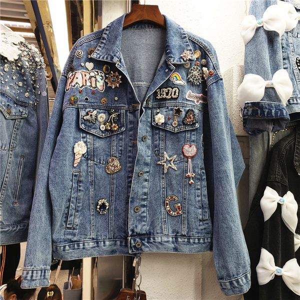 women's jackets hip hop streetwear all matching fashion beaded diamonds denim jacket autumn loose three dimensional decoration coat 230, Black;brown
women's jackets hip hop streetwear all matching fashion beaded diamonds denim jacket autumn loose three dimensional decoration coat 230, Black;brown