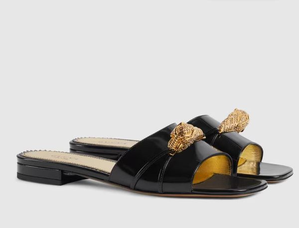 women's slide sandal with hardware genuine leather open toe slides women slipper flats sandal luxury designer sandals with box 35-43eu, Black
women's slide sandal with hardware genuine leather open toe slides women slipper flats sandal luxury designer sandals with box 35-43eu, Black
