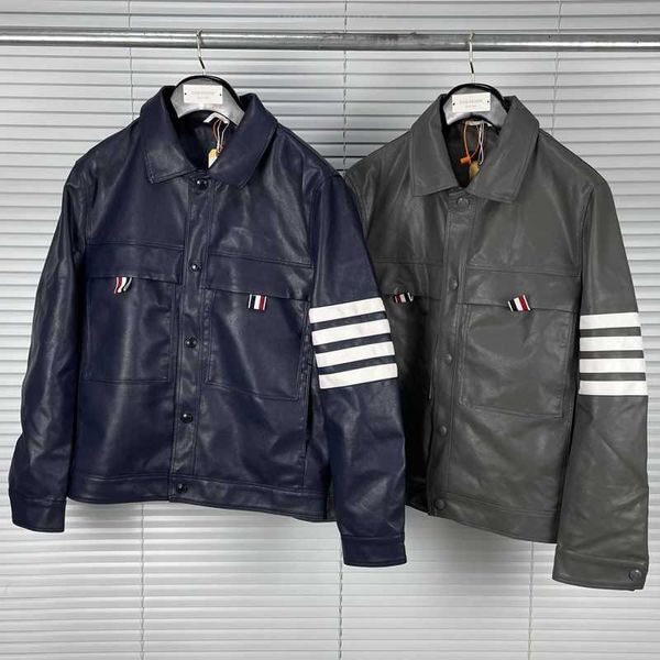 2023 fashion tb thom brand faux leather jacket men slim casual cardigans clothing spring autumn striped motorcycle leather coat, Black
2023 fashion tb thom brand faux leather jacket men slim casual cardigans clothing spring autumn striped motorcycle leather coat, Black