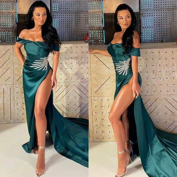 dark green prom dresses off shoulder beads waist evening gowns pleats slit formal long special occasion party dress, Black
dark green prom dresses off shoulder beads waist evening gowns pleats slit formal long special occasion party dress, Black