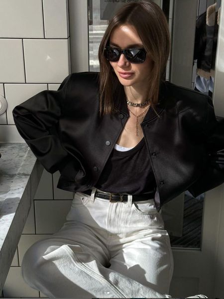 women's jackets nlzgmsj traf women's bomber jacket fashion with pockets spring jackets coat vintage long sleeve casual outerwears, Black;brown
women's jackets nlzgmsj traf women's bomber jacket fashion with pockets spring jackets coat vintage long sleeve casual outerwears, Black;brown