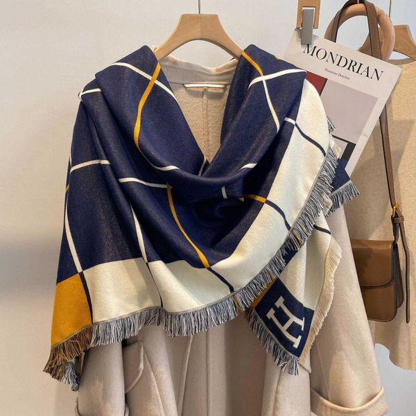 designer hemrres scarf 2023 autumn and winter new h-letter color blocked imitation cashmere women's warm air conditioning shawl wind fl, Blue;gray
designer hemrres scarf 2023 autumn and winter new h-letter color blocked imitation cashmere women's warm air conditioning shawl wind fl, Blue;gray
