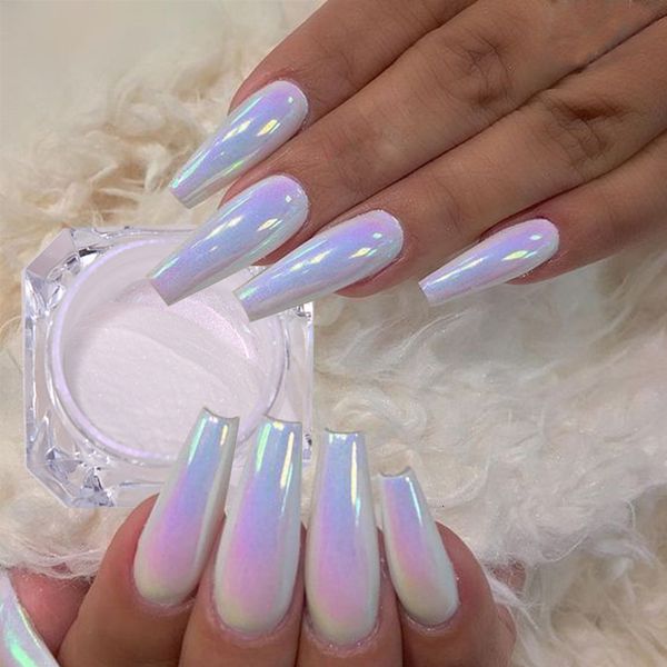 

nail glitter pearl glitter nail powder aurora mirror rub chrome pigment white purple neon powder manicure gel polish dust nail art decoratio, Silver;gold