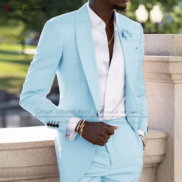 men's suits blazers sky blue for men slim fit luxury groomsmen wedding tuxedos fashion party blazer pants set singers clothing 2 pieces, White;black
men's suits blazers sky blue for men slim fit luxury groomsmen wedding tuxedos fashion party blazer pants set singers clothing 2 pieces, White;black