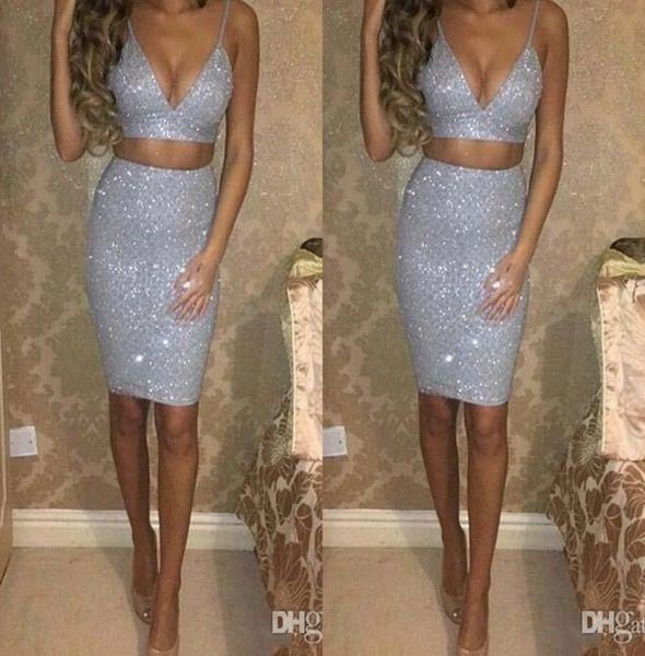 bling bling silver two piece cocktail party dresses spaghetti straps sequined short prom dresses formal evening gown keen length v6613841, Black
bling bling silver two piece cocktail party dresses spaghetti straps sequined short prom dresses formal evening gown keen length v6613841, Black