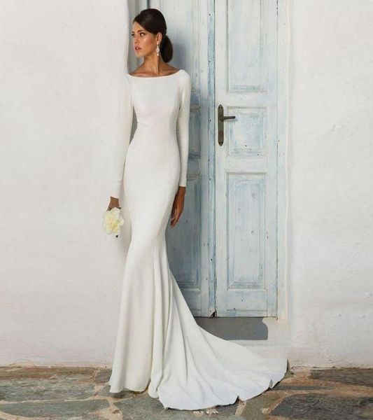 2020 modest mermaid wedding dresses with long sleeves boat neck covered back women bridal gowns elastric satin long wedding dress5421703, White
2020 modest mermaid wedding dresses with long sleeves boat neck covered back women bridal gowns elastric satin long wedding dress5421703, White