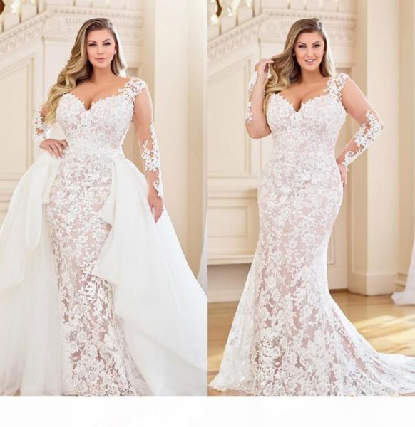stunning plus size mermaid lace wedding dresses with detachable train long sleeves bridal gowns sweetheart neck trumpet vestidos d7241341, White
stunning plus size mermaid lace wedding dresses with detachable train long sleeves bridal gowns sweetheart neck trumpet vestidos d7241341, White